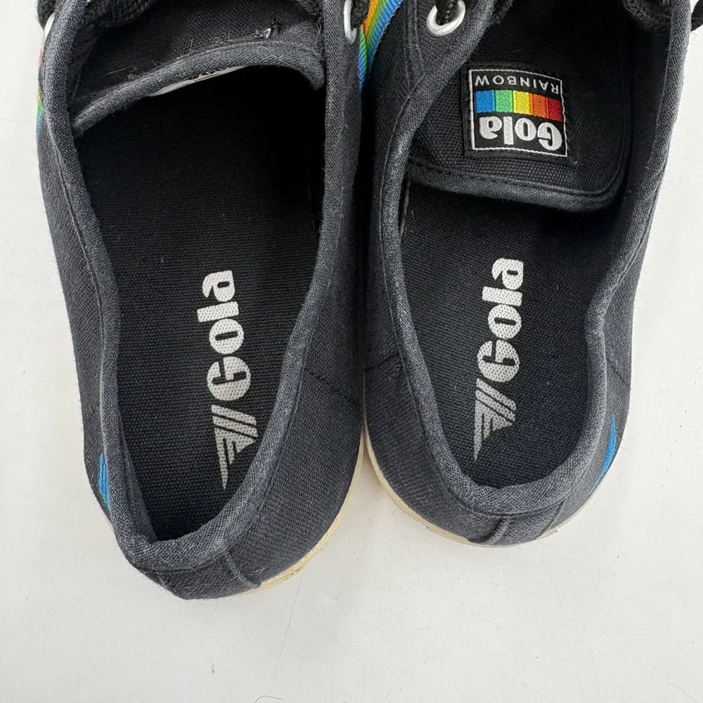 Gola Coaster Rainbow Shoes Womens Size 7 Black‎ Canvas Low Top Sneakers CLA671
